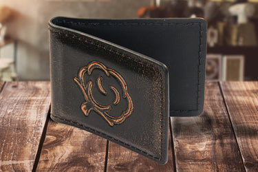 Cotton Boll Burnished Leather Money Clip
