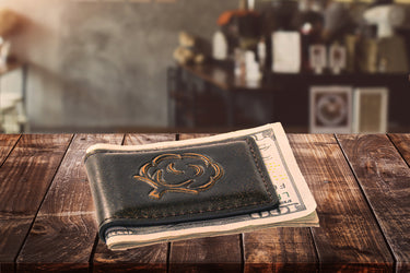 Cotton Boll Burnished Leather Money Clip