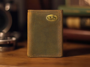 Ole Miss Rebels Vintage Tan Leather Trifold Wallet