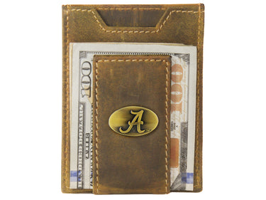 Alabama Crimson Tide Vintage Tan Leather Magnetic Front Pocket Wallet
