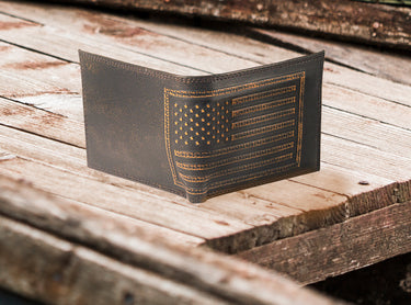 American Flag Burnished Leather Bifold Wallet