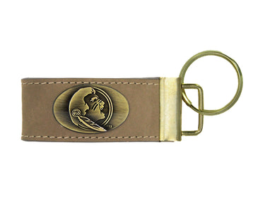 FSU Seminoles Leather Key Fob Antique Brass Logo