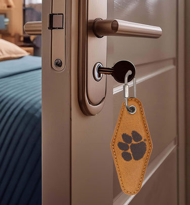 Clemson Tigers Vintage Tan Leather Key Fob Door