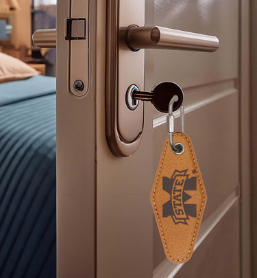 Mississippi State Bulldogs Vintage Tan Leather Key Fob Door