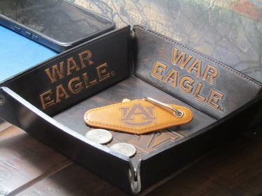 Auburn Tigers Vintage Tan Leather Key Fob Desktop