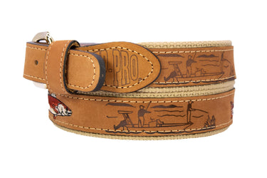 Embroidered Redfish Leather Belt Buff Back