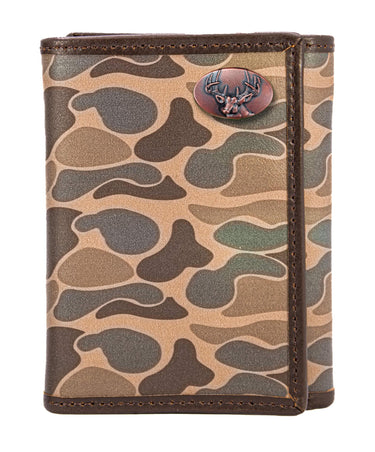 Buck Old School Camo trifold wallet brown tan