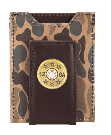 Shotshell Old School Camo front pocket magnetic wallet brown tan