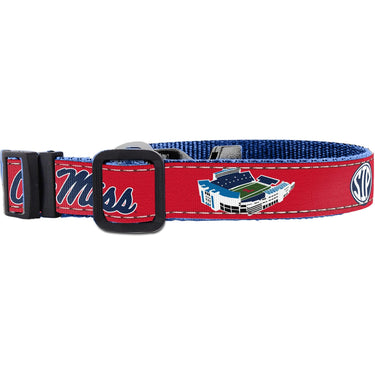 Ole Miss Rebels Stadium Collection Woven Ribbon Dog Collar Red