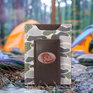 Turkey Old School Camo front pocket magnetic wallet green gray camp