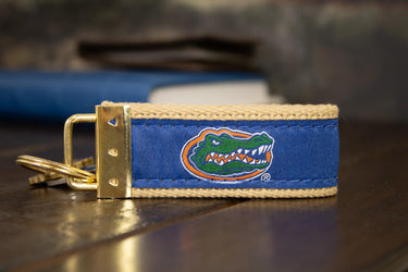 Florida Gators Collegiate Woven Ribbon Key Chain. University of Florida Key Fob. UF Gators Gift. Brass Clasp and O-Ring.