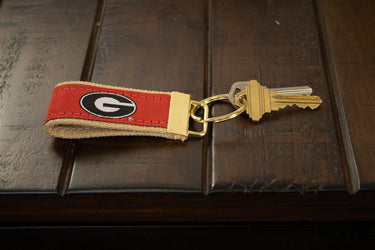 Georgia Bulldogs Collegiate Woven Ribbon Key Chain. University of Gerogia Key Fob. UGA Dawgs Gift. Brass Clasp and O-Ring.
