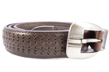 Texas Longhorns Men's Collegiate Leather Belt. UT Longhorns Gift. Texas Belt. Brown Braided Full Grain Finish With Metal Emblem Conchos.