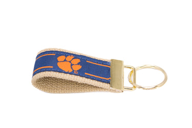 Clemson Tigers Collegiate Woven Ribbon Key Chain. Clemson University Key Fob. Clemson Tigers Gift. Brass Clasp and O-Ring.