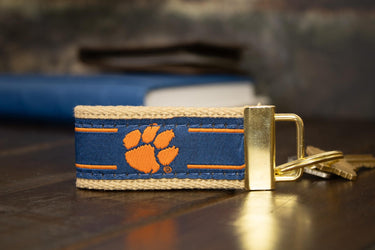 Clemson Tigers Collegiate Woven Ribbon Key Chain. Clemson University Key Fob. Clemson Tigers Gift. Brass Clasp and O-Ring.