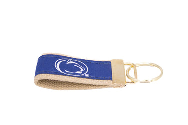 Penn State Nittany Lions Collegiate Woven Ribbon Key Chain. Penn State University Key Fob. Penn State Gift. Brass Clasp and O-Ring.