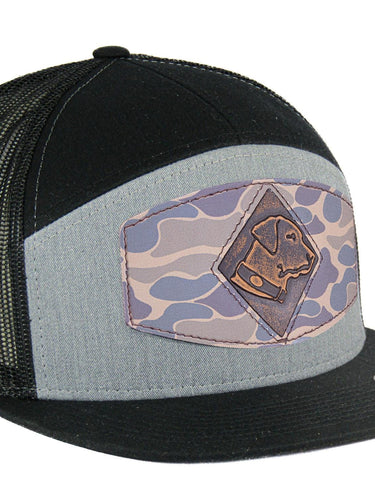 Lab Hand Burnished Full Grain Old School Camo Brown Leather Patch Hat. 7-Panel Modern Flat Bill Cap. Richardson 168 Trucker Snapback Hat.