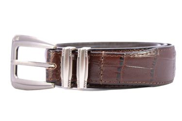 Auburn Tigers Men's Collegiate Leather Belt. Auburn Gift. Tigers Belt. War Eagle. Brown Croc Pattern Full Grain Finish With Metal Conchos.