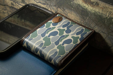 Georgia Southern Eagles Men's Bifold Old School Camo Leather Wallet. Gift For GATA Fan. Quality Full Grain Leather With Antique Copper Logo.