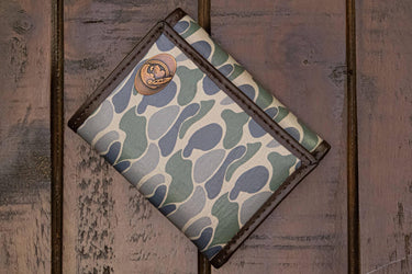 FSU Seminoles Men's Trifold Old School Camo Leather Wallet. Gift For FSU Fan. Quality Full Grain Leather With Antique Copper Logo.