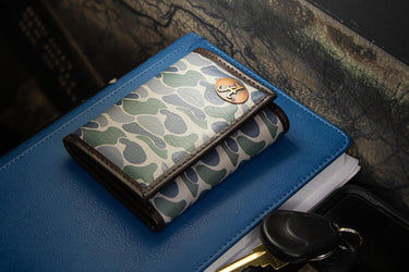 Alabama Crimson Tide Men's Trifold Old School Camo Leather Wallet. Gift For Bama Fan. Quality Full Grain Leather With Antique Copper Logo.