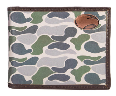 Georgia Southern Eagles Men's Bifold Old School Camo Leather Wallet. Gift For GATA Fan. Quality Full Grain Leather With Antique Copper Logo.