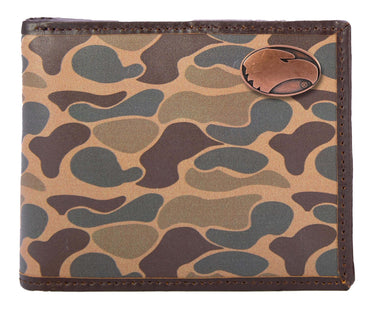 Georgia Southern Eagles Men's Bifold Old School Camo Leather Wallet. Gift For GATA Fan. Quality Full Grain Leather With Antique Copper Logo.