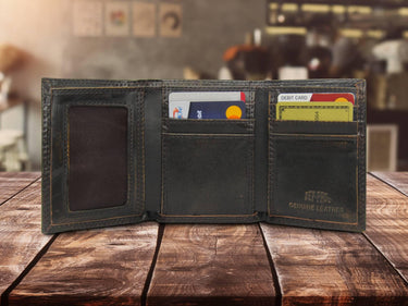 Georgia Southern Eagles Men's Trifold Old School Camo Leather Wallet. Gift For GATA Fan. Full Grain Leather With Antique Copper Logo.