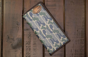 Florida Gators Men's Secretary Old School Camo Leather Wallet. Gift For UF Gator Fan. Quality Full Grain Leather With Antique Copper Logo