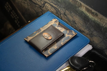Alabama Crimson Tide Men's Magnetic Front Pocket Old School Camo Leather Wallet. Gift For BAMA Fan. Quality Leather With Antique Copper Logo