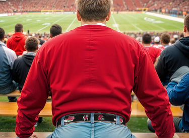 Georgia Bulldogs Men's Collegiate Stadium Collection Woven Ribbon Belt. Brown Full Grain Leather Tabs, Roller Buckle and Cotton Webbing.