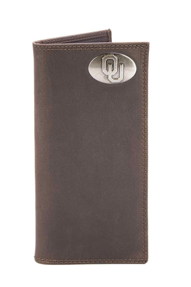Oklahoma Sooners Men's Collegiate Secretary Leather Wallet. OU Long Wallet. Sooners Roper Wallet. Oklahoma Gift. Silver Concho Emblem