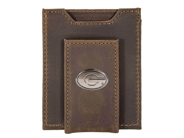 Georgia Bulldogs Men's Collegiate Magnetic Front Pocket Leather Wallet. Dawgs Wallet. UGA Slim Wallet. Silver Concho Emblem