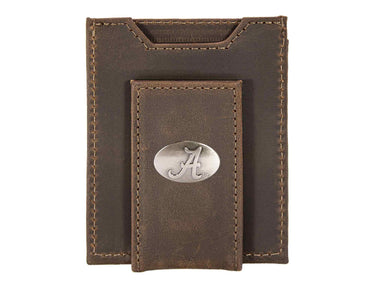 Alabama Crimson Tide Men's Collegiate Magnetic Front Pocket Leather Wallet. Bama Wallet. Alabama Slim Wallet. Silver Concho Emblem