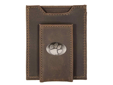Clemson Tigers Men's Collegiate Magnetic Front Pocket Leather Wallet. Tigers Wallet. Clemson Slim Wallet. Silver Concho Emblem
