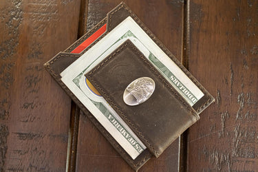 Memphis Tigers Men's Collegiate Magnetic Front Pocket Leather Wallet. Tigers Wallet. Memphis Slim Wallet. Silver Concho Emblem