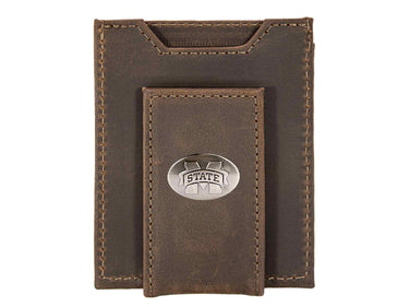 Mississippi State Bulldogs Men's Collegiate Magnetic Front Pocket Leather Wallet. Bulldogs Wallet. MSU Slim Wallet. Silver Concho Emblem