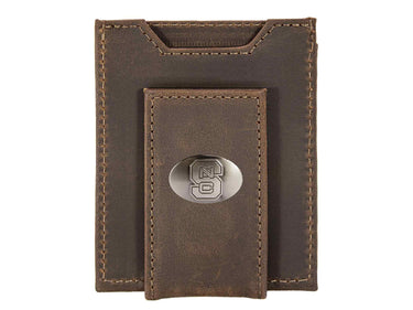 NC State Wolfpack Men's Collegiate Magnetic Front Pocket Leather Wallet. Wolfpack Wallet. NCS Slim Wallet. Silver Concho Emblem