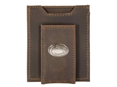 Penn State Nittany Lions Men's Collegiate Magnetic Front Pocket Leather Wallet. PSU Wallet. Penn State Slim Wallet. Silver Concho Emblem