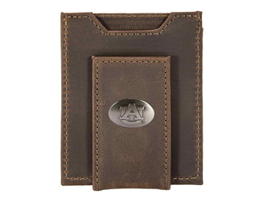 Auburn Tigers Men's Collegiate Magnetic Front Pocket Leather Wallet. Tigers Wallet. War Eagle Slim Wallet. Silver Concho Emblem