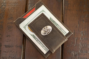 Virginia Cavaliers Men's Collegiate Magnetic Front Pocket Leather Wallet. Virginia Wallet. UVA Slim Wallet. Silver Concho Emblem