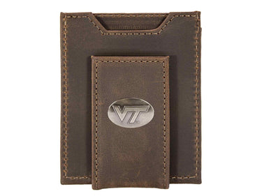 Virginia Tech Hokies Men's Collegiate Magnetic Front Pocket Leather Wallet. Hokies Wallet. VT Slim Wallet. Silver Concho Emblem