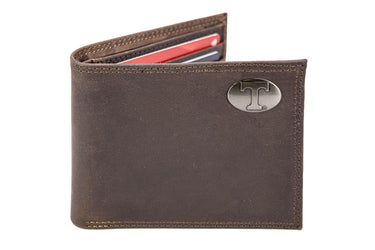 Tennessee Vols Men's Collegiate Bifold Leather Wallet. Vols Passcase Wallet. UT Vols Gift. Silver Metal Concho Emblem.