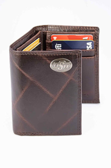 Oklahoma State Cowboys Men's Collegiate Trifold Leather Wallet. OK State Wallet. Oklahoma Merch. OK State Gift. Silver Metal Concho Emblem