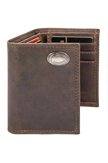 Penn State Nittany Lions Men's Collegiate Trifold Leather Wallet. Penn State Wallet. PSU Merch. PSU Gift. Silver Metal Concho Emblem