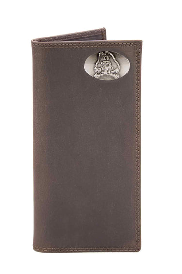 ECU Pirates Men's Collegiate Secretary Leather Wallet. ECU Long Wallet. Pirates Roper Wallet. ECU Gift. Silver Concho Emblem