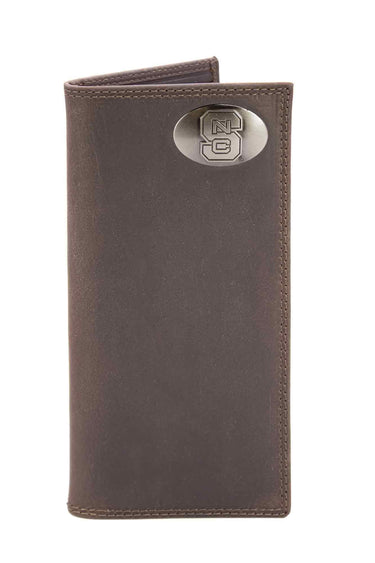 NCS Wolfpack Men's Collegiate Secretary Leather Wallet. NCS Long Wallet. Wolfpack Roper Wallet. North Carolina Gift. Silver Concho Emblem