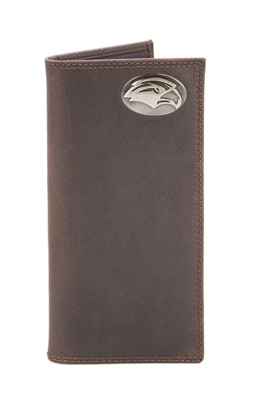 Southern Miss Eagles Men's Collegiate Secretary Leather Wallet. UMS Long Wallet. Eagles Roper Wallet. UMS Gift. Silver Concho Emblem