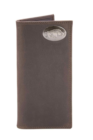 Arkansas Razorback Men's Collegiate Secretary Leather Wallet. Arkansas Long Wallet. Hogs Roper Wallet. Arkansas Gift. Silver Concho Emblem
