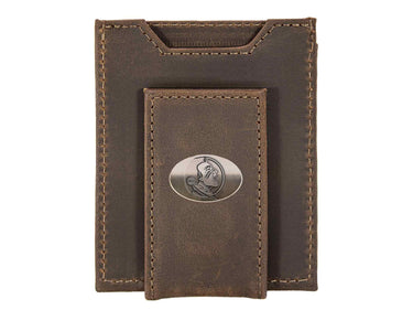 FSU Seminoles Men's Collegiate Magnetic Front Pocket Leather Wallet. FSU Wallet. Noles Slim Wallet. Silver Concho Emblem